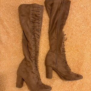 Qupid Brown Lace-Up Over the Knee Boots